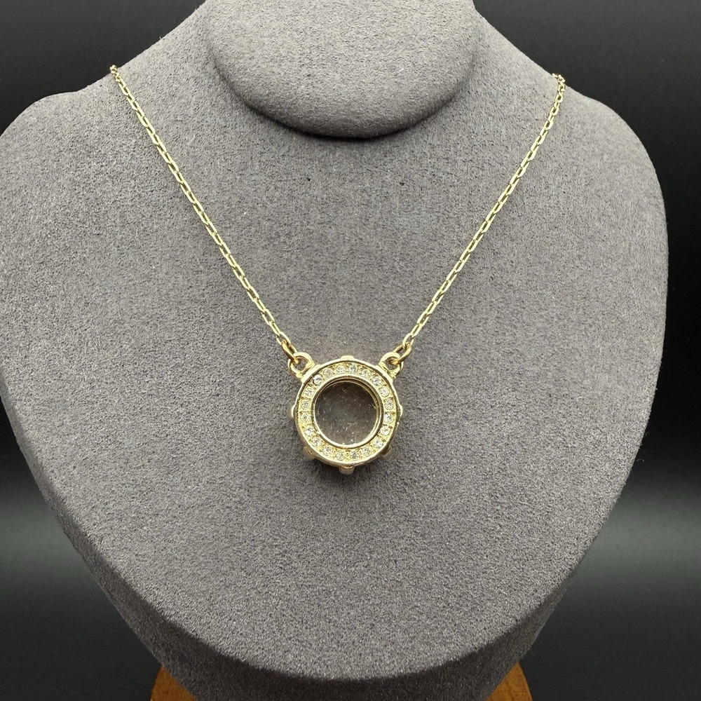 Vintage Gold Tone Glass Rhinestone Halo Pendant Necklace Y2K Statement Modernist